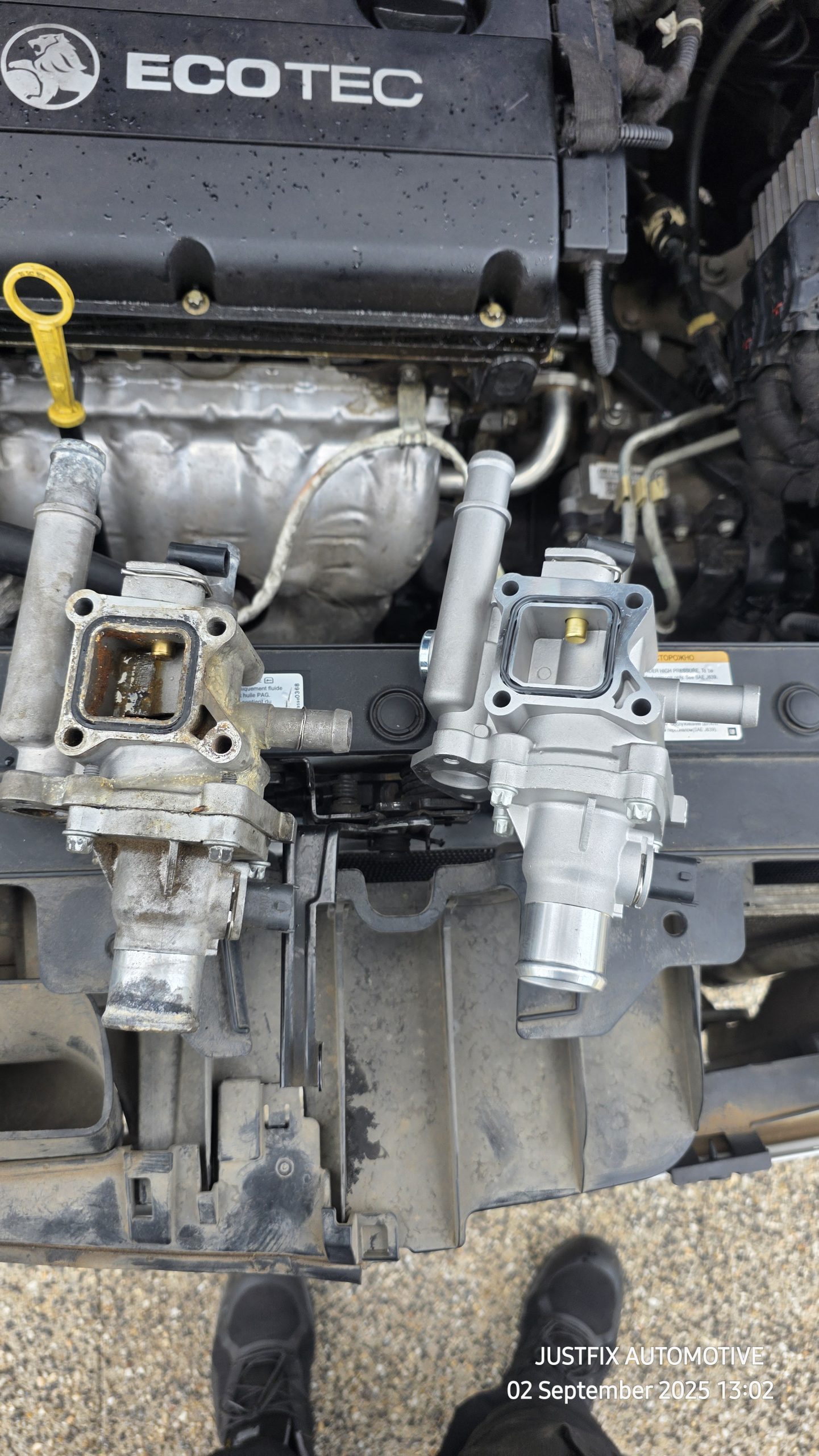 Two engine cooling system components side by side