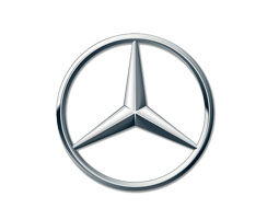 "The distinctive silver Tri-Star Mercedes logo, signifying professional service and maintenance for Mercedes cars and SUVs available at Justfix Automotive in Sunshine North."
