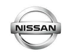 "The distinctive silver Nissan logo with black Nissan Name, signifying professional service and maintenance for Nissan cars and SUVs available at Justfix Automotive in Sunshine North."